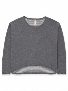 ​Jo & Co Charcoal Gray Striped Back Scoop Neck High-Low Knit Sweater